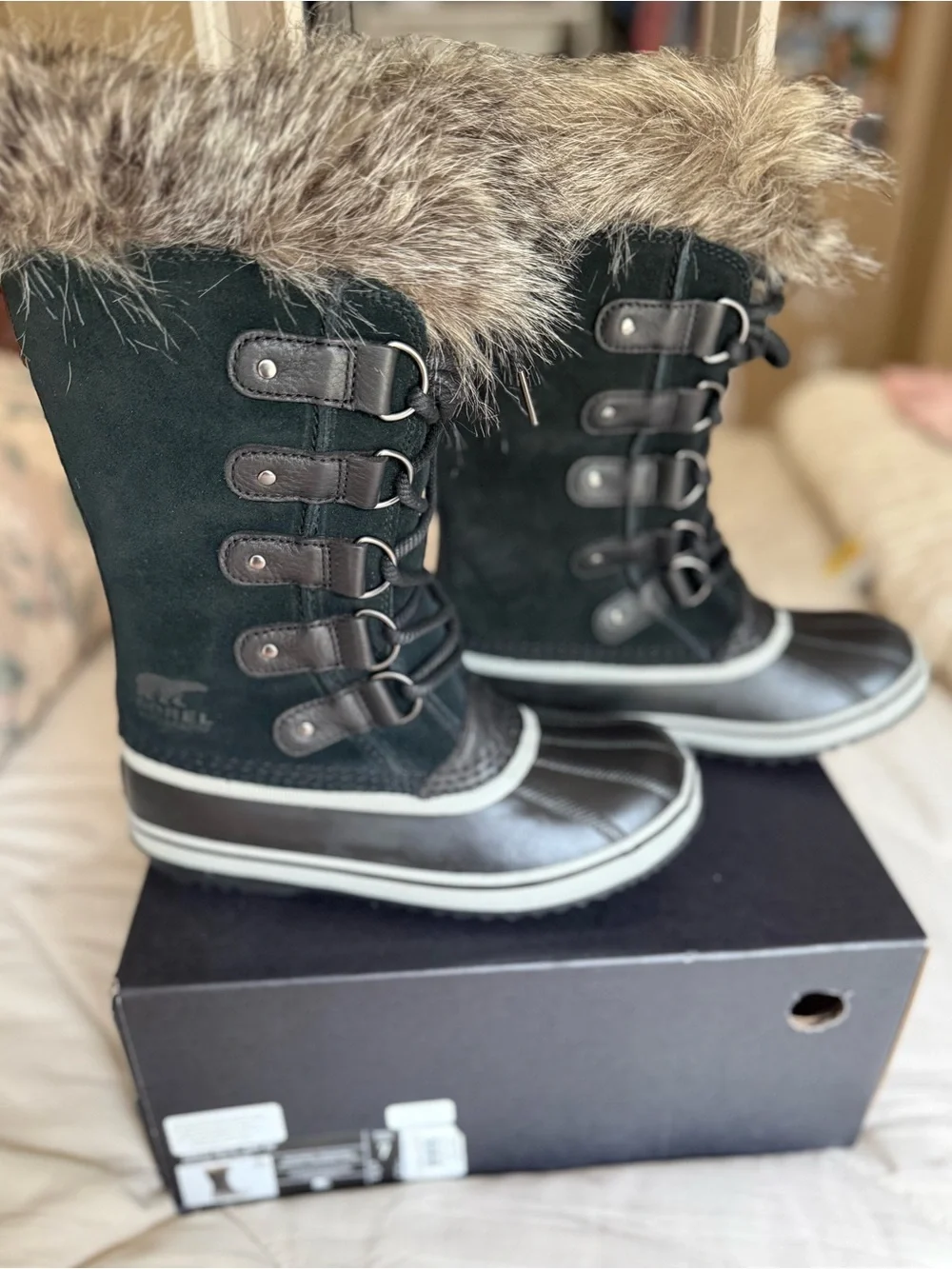 NEW Women’s SOREL  Women's Black Winter Lace-Up Boots with Faux Fur Cuff Size 7